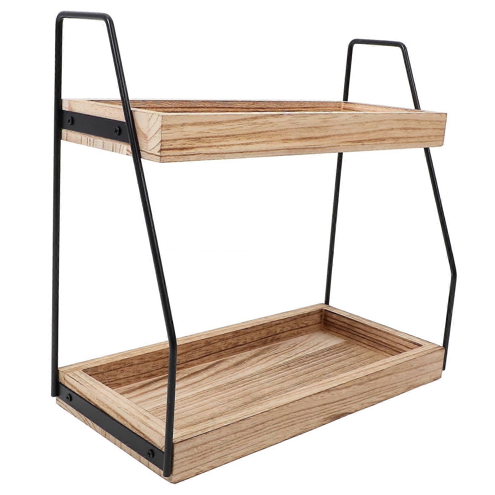Wooden Storage Rack Double Tier Shelf for Kitchen Counter Storage