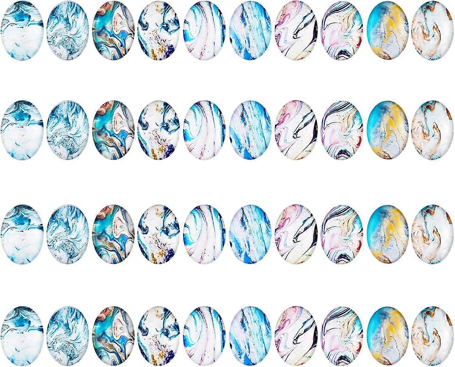 40Pcs 4 Sets Oval Quicksand Pattern Glass Cabochons for Jewelry Making DIY Crafts Mixed Color (GGLA-CA0001-05-US14)