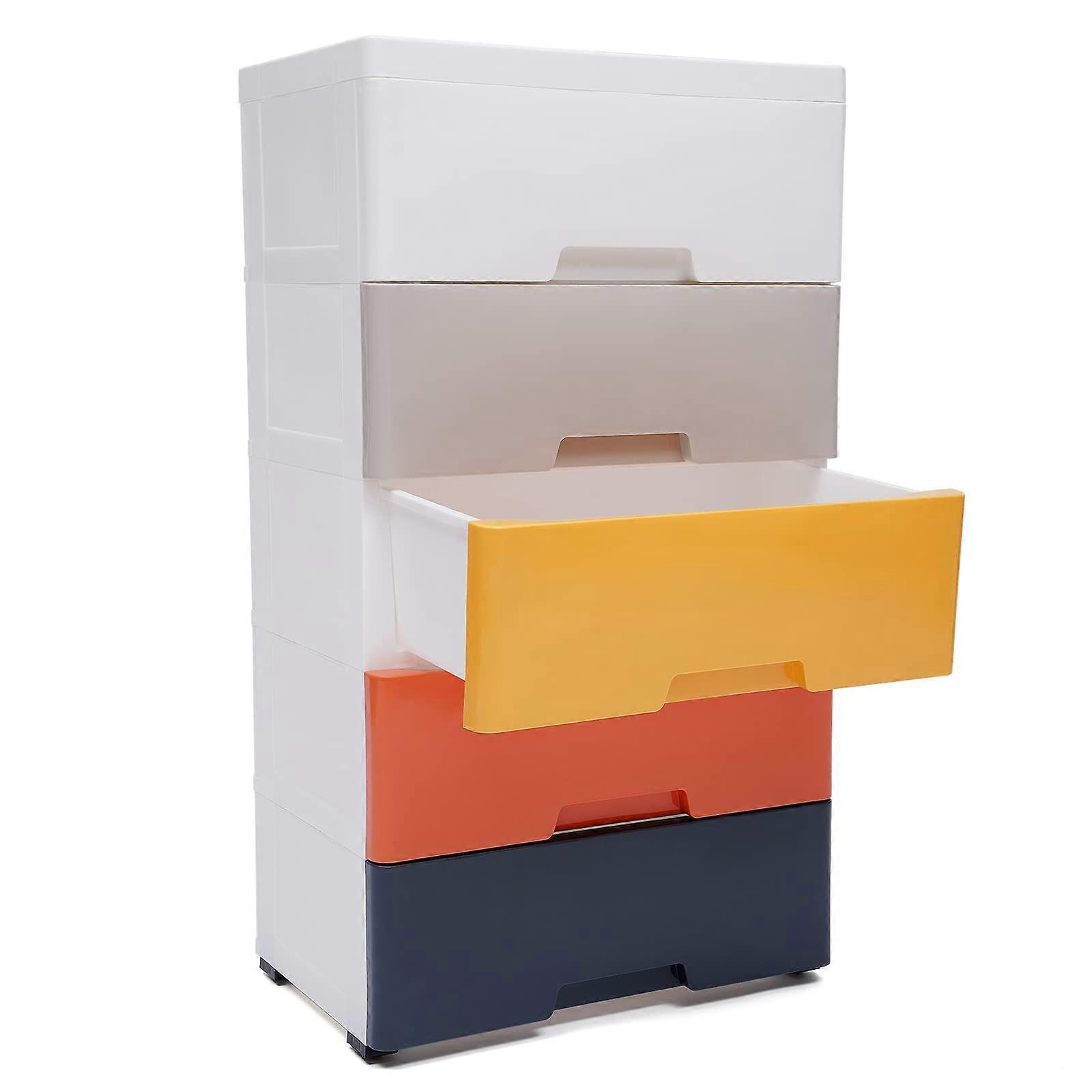 5 Tier Plastic Storage Drawers Cabinet with Wheels, Large Capacity Organizer for Clothes and Toys