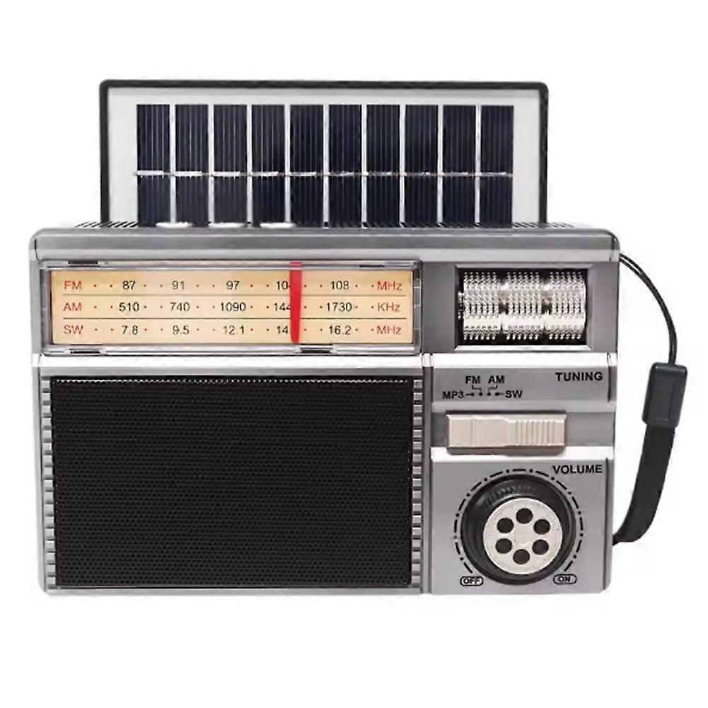 Portable Retro Radio Solar Charging FM AM SW Tuner Rechargeable Battery Speaker TF Card USB AUX Support