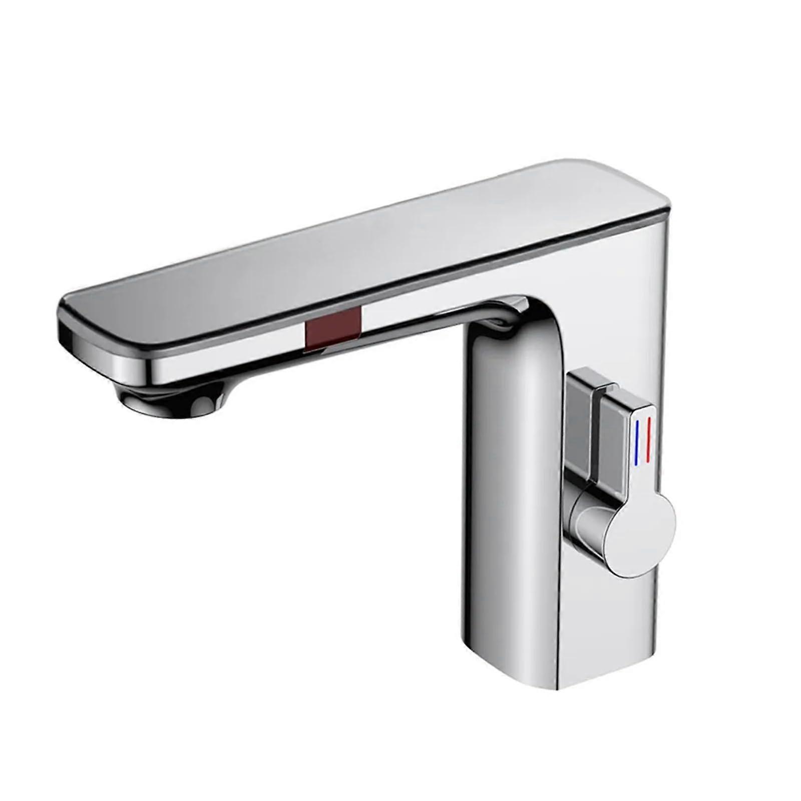 Kitchen Tap Luxury Smart Sensor Basin Mixer with Digital Display, Chrome Touchless Hot Cold Water Compatible with Bathroom Vanity