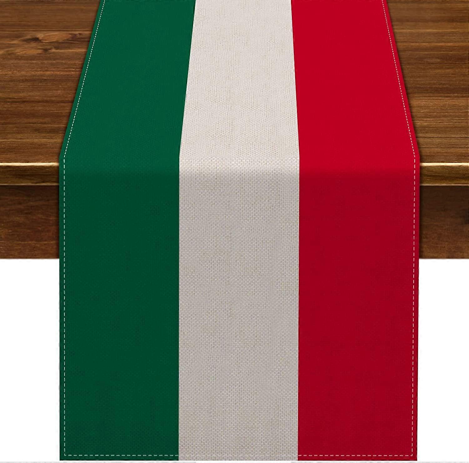 Italian Linen Table Runner 13 x 90 Inches Extra Long Rustic Italian Flag Design for Dining Table