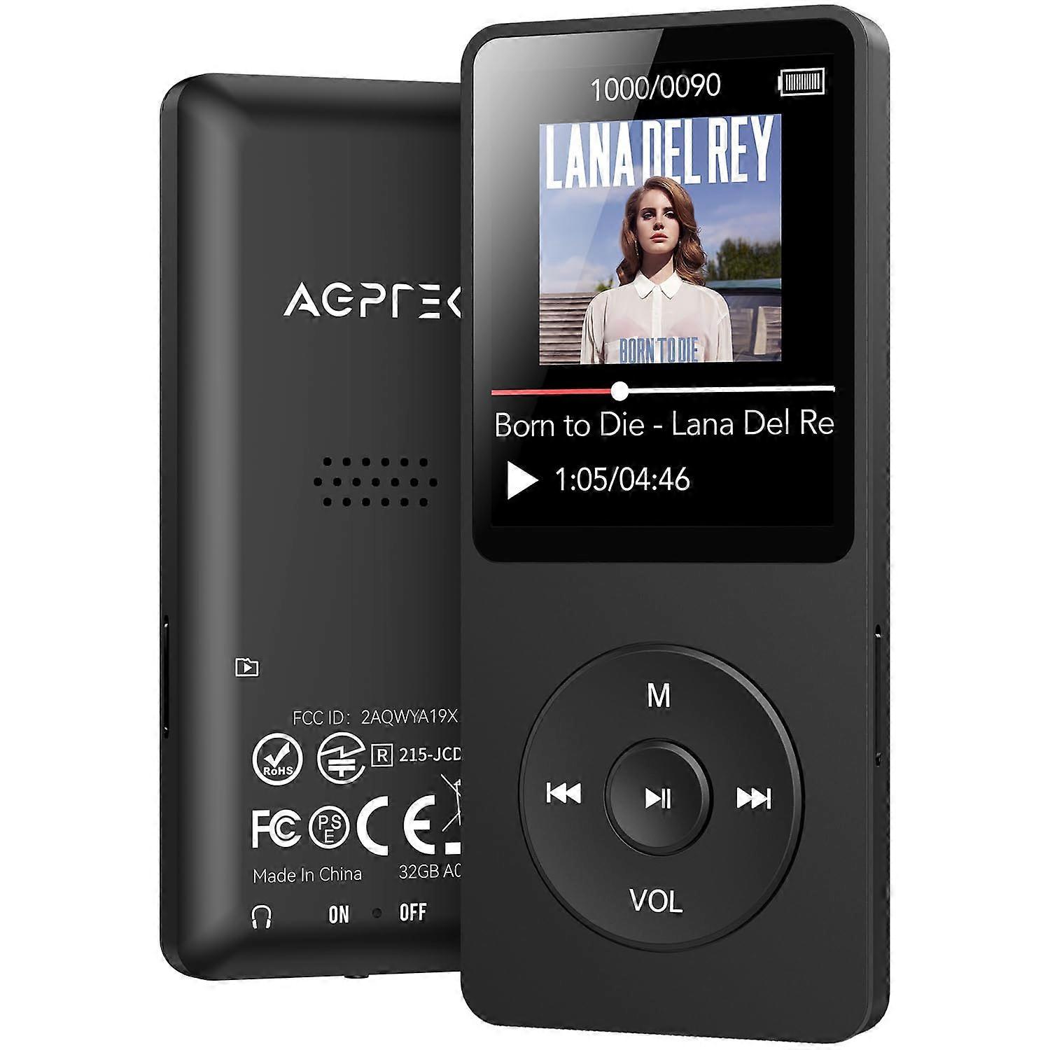 Bluetooth 5.3 MP3 Player with Speaker, FM Radio, Voice Recorder, 32GB Black, 128GB Expandable