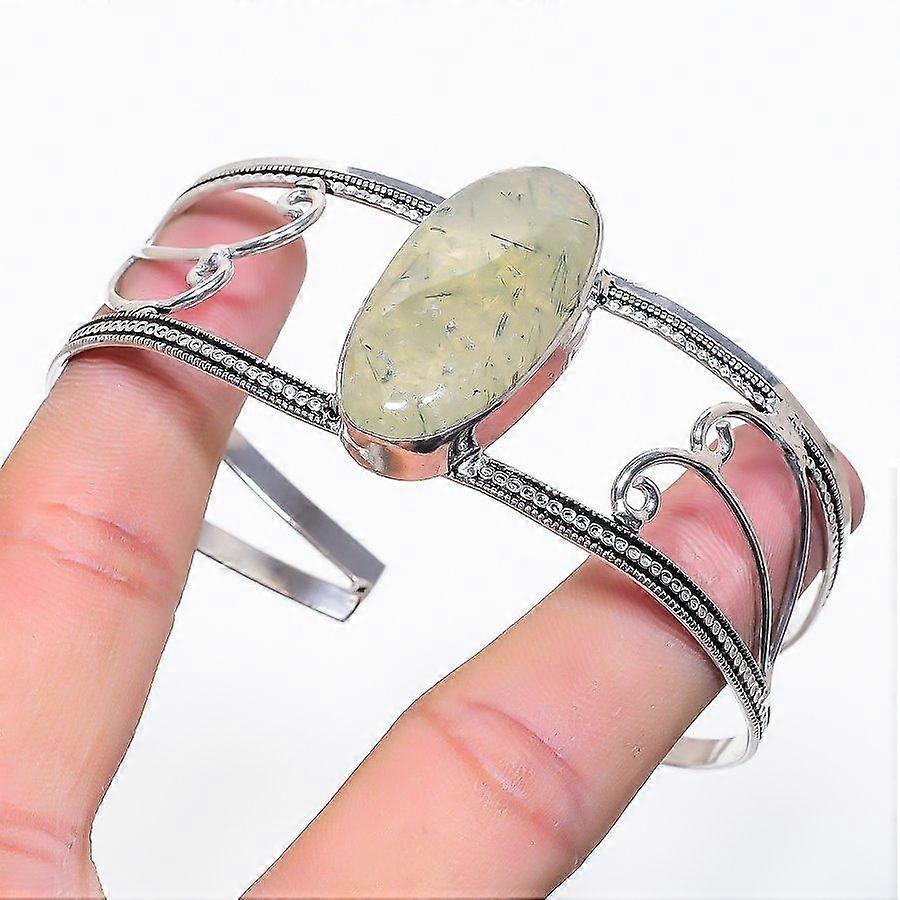 Natural Prehnite Gemstone 925 Sterling Silver Cuff Bangle Adjustable s3T12