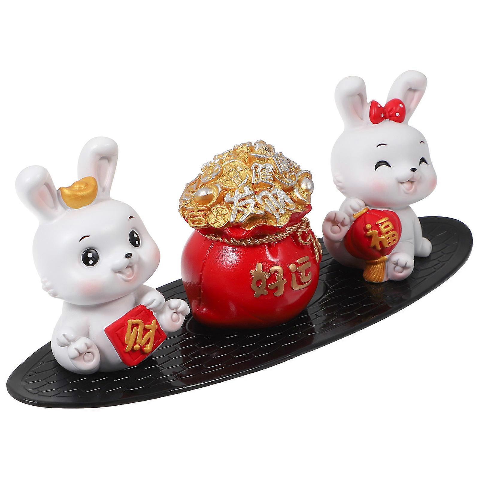Rabbit Decor Resin Figurine for Car Interior Decoration 3Sets