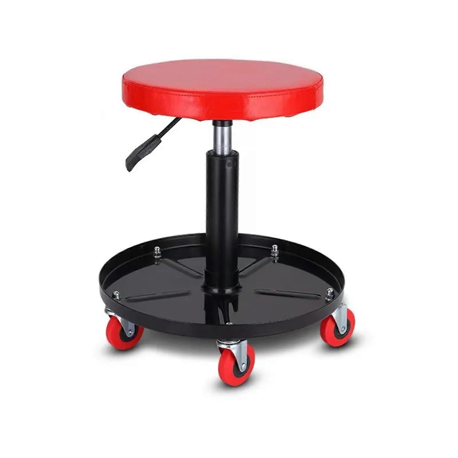 Adjustable Mechanic Rolling Stool with Wheels, Comfortable PU Leather Seat, Red Garage Chair