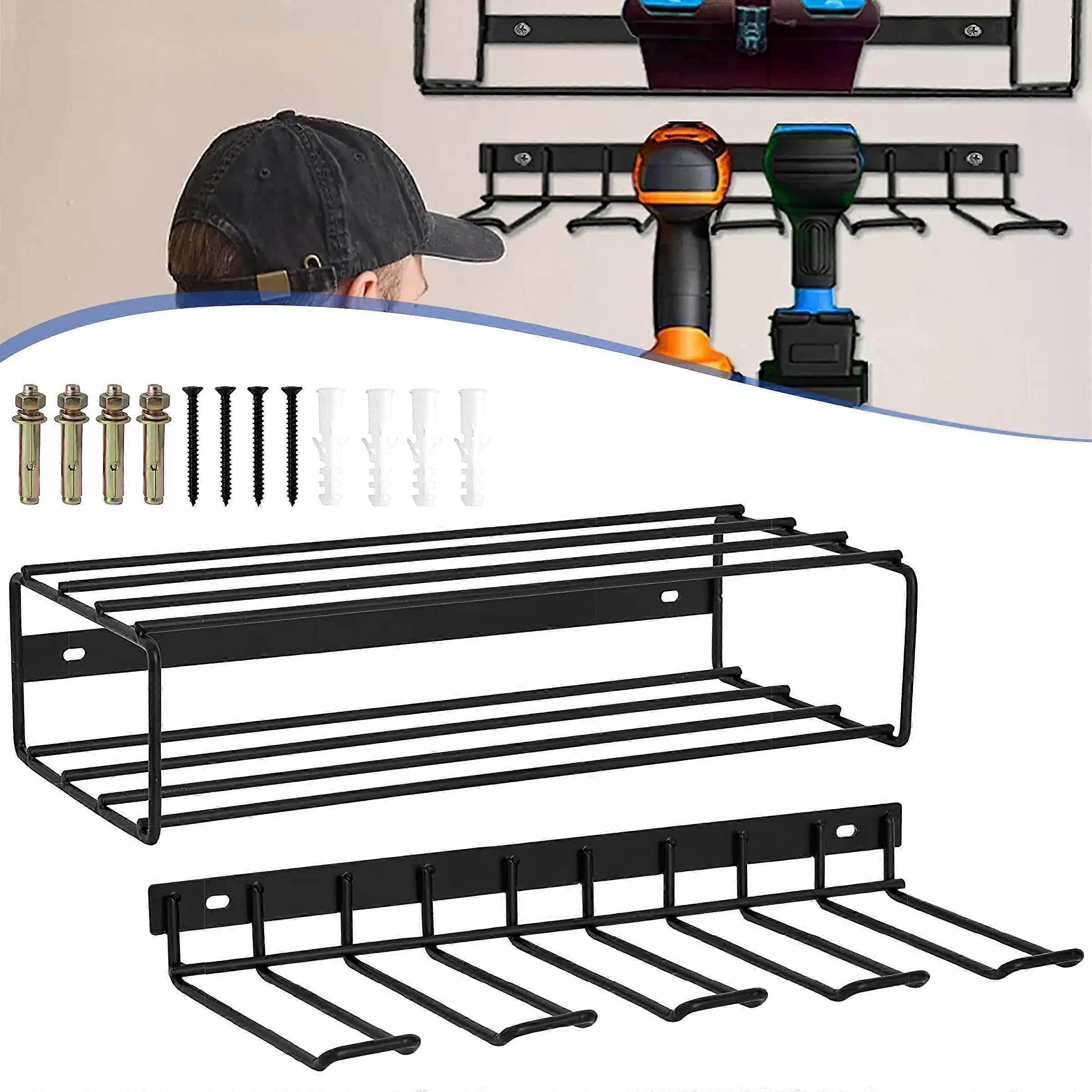 Power Tool Organizer Wall Mounted Rack with DualLayer Storage Shelf for Garage or Workshop