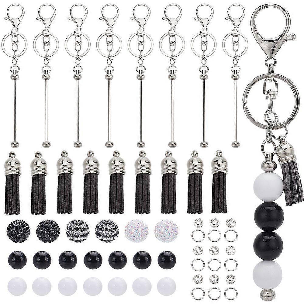 DIY Iron Bar Beadable Keychain Making Kit Round Black 10~78x1~18mm Hole: 2~8mm
