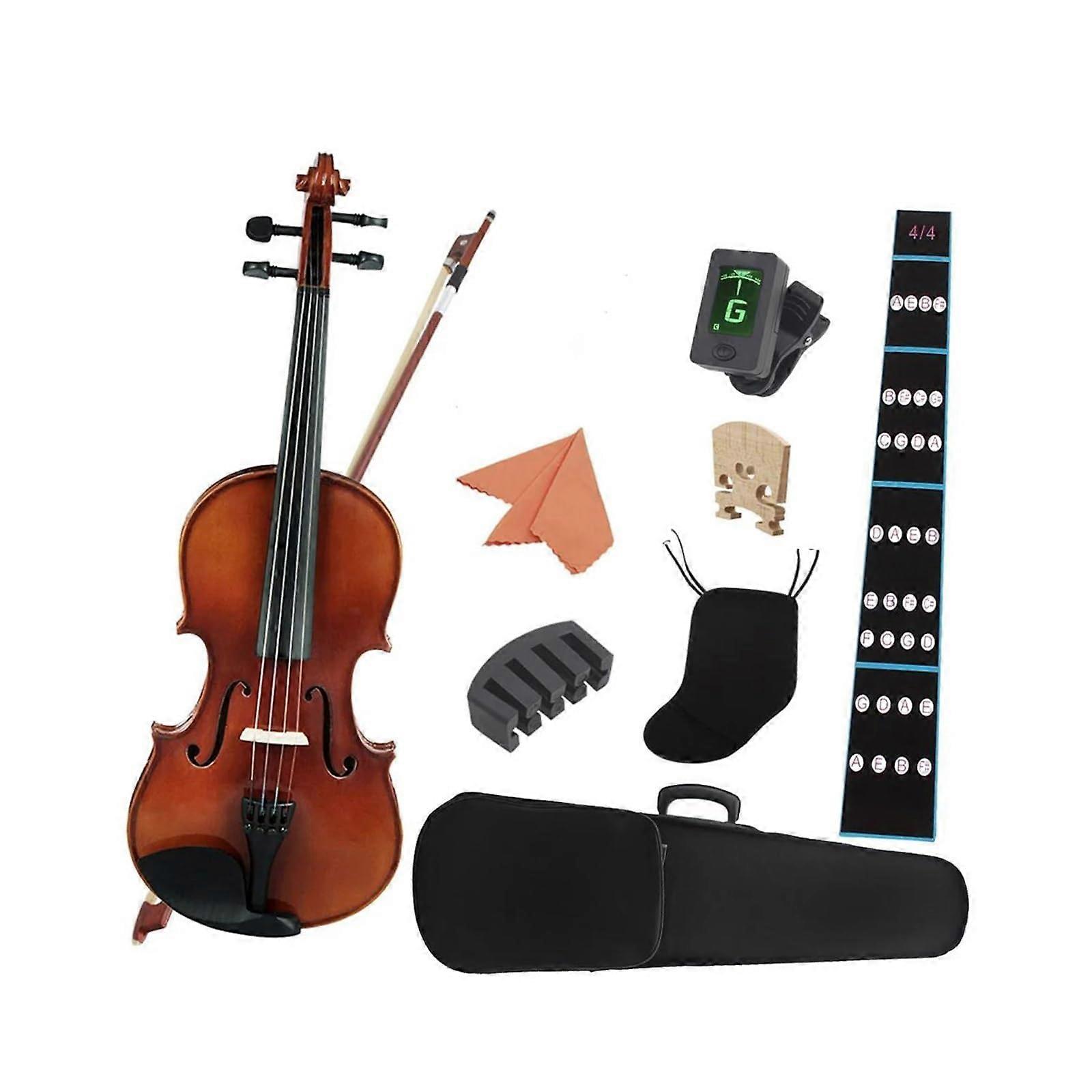 4/4 Acoustic Violin Set with Case and Bow, Solid Wood Full Size Violin for Beginners