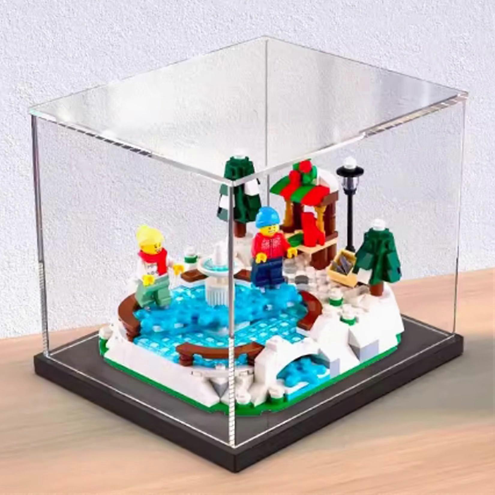 Display Case for  40416 Winter Ice Rink, Clear Acrylic Dustproof Box with Black Base