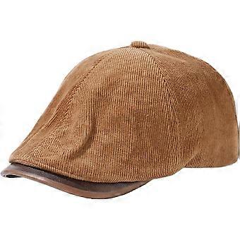 Damespet in vintage corduroy uitvoering, platte pet, verstelbare baret, retro bakkerspet voor informele feestjes