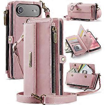 Étui portefeuille CaseMe pour iPhone Air 6,5 pouces – Cuir PU avec protection RFID, support, dragonne, fermeture éclair, emplacements pour cartes – Rose