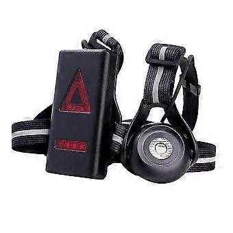 Night Running Light Chest Body Torch USB Rechargeable LED Flashlight with Warning Taillight for Night Runners (Black)
