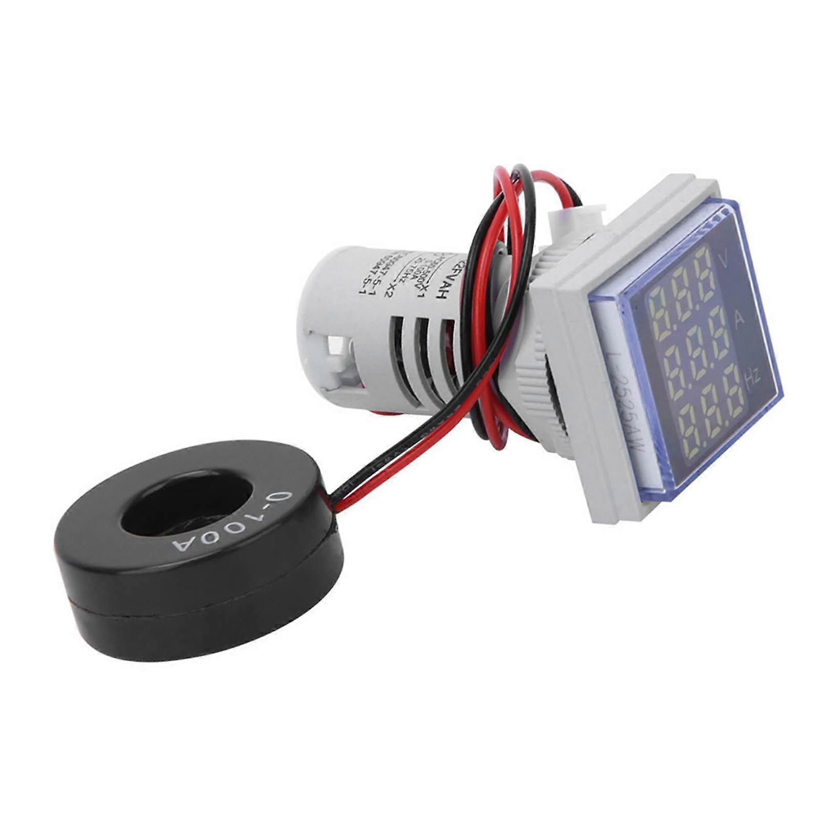 Multifunction Digital Meter Square 3-Digit Display AC Voltage Current Hertz TesterWhite