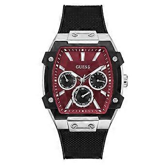 Guess Herrenuhr Phoenix, rotes Zifferblatt, schwarzes Silikonarmband GW0956G1 | Acotis