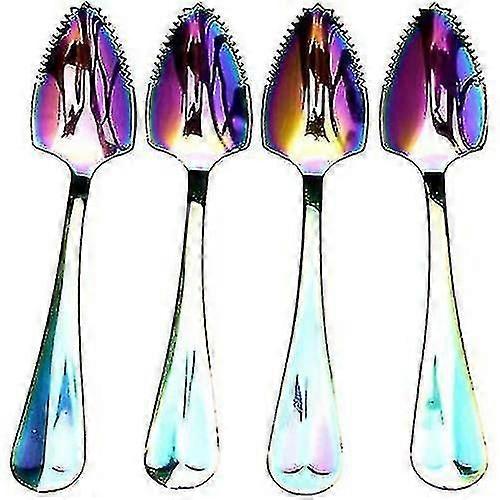 Rustfritt stål grapefruktskjeer for sitrusfrukt, Rainbow Magic Mirror Finish Serrated grapefrukt