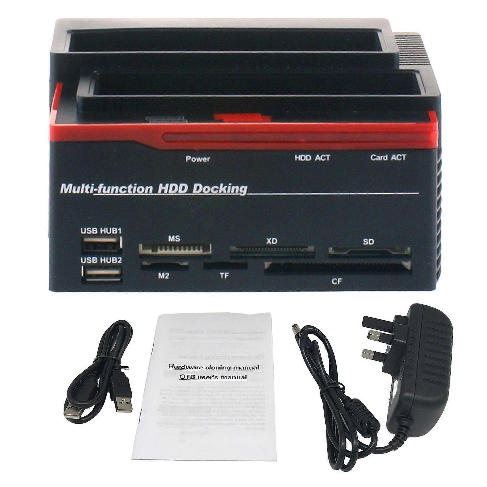 USB2.0 to IDE/SATA Dual-disk Multi-function Hard Disk Dock 2xUSB2.0 Card Reader for WinXP/Vista/7/8/10 Linux MAC OS