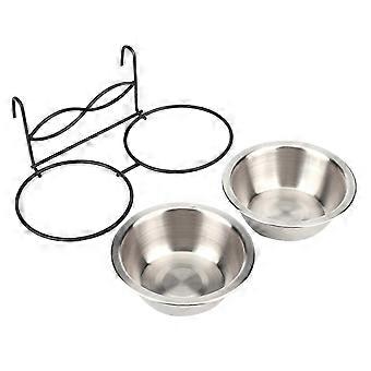 Dubbelhängande mat- och vattenskål i rostfritt stål med krok, kompatibel med bur för katt, hund, valp