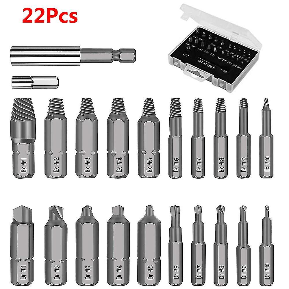 22pcs Damaged Screw Extractor Drill Bit Set Stripped Screw Extractor Kit For Broken Bolt Extractor All-purpose With Magnetic