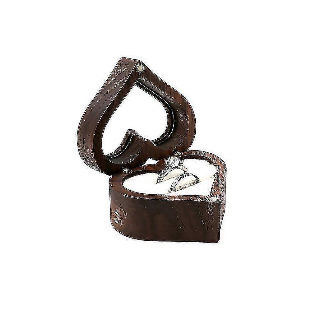 1Pcs Wooden Heart Shape Ring Box