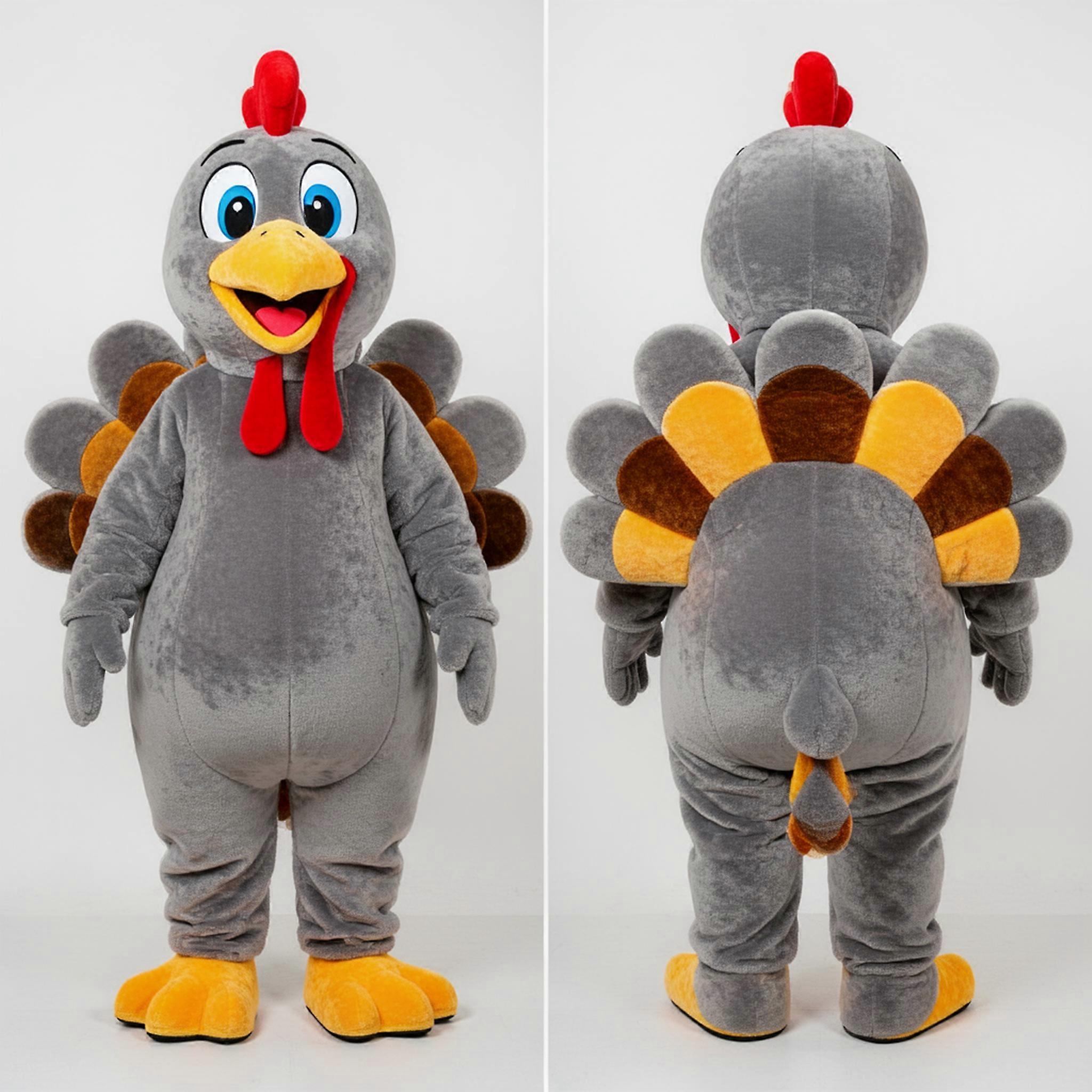 MASTICOT Gray Fluffy Turkey Mascot