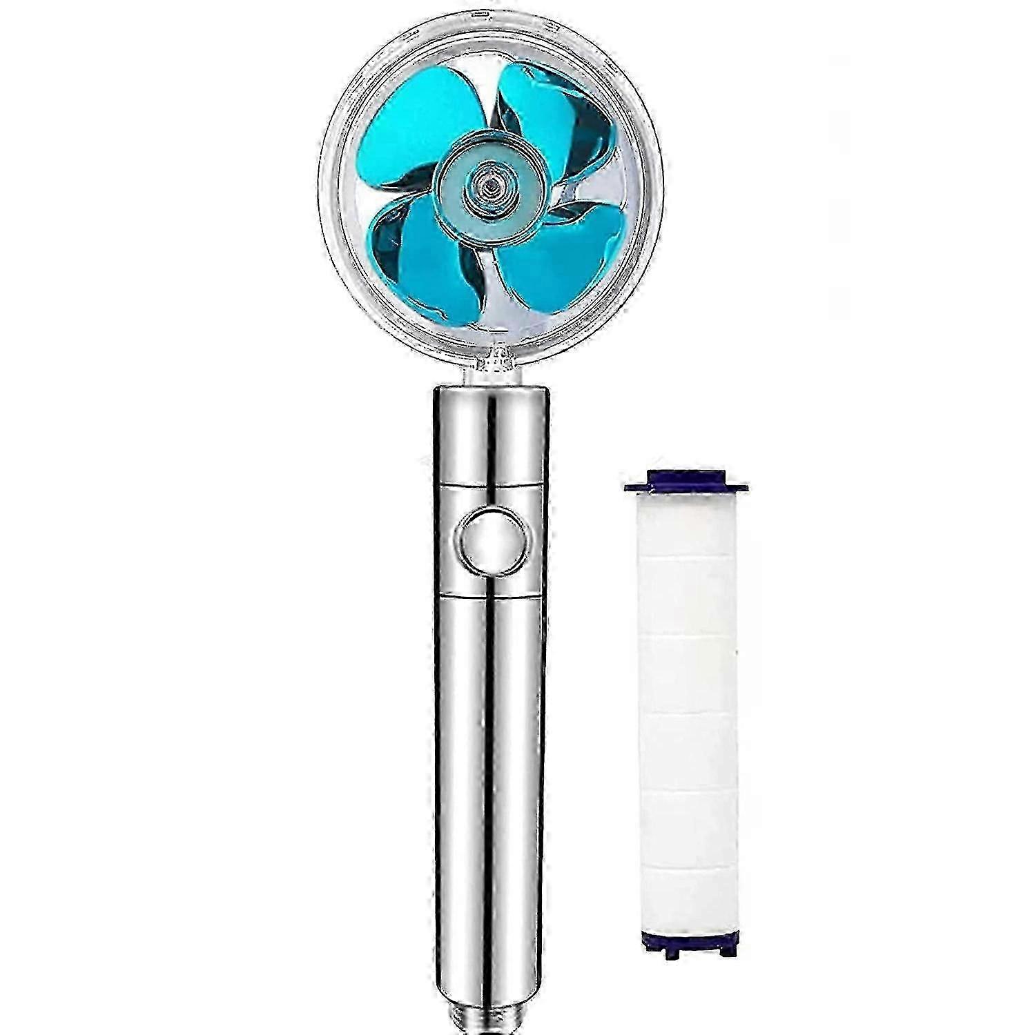 Handheld Turbocharged Shower Head Silver/Blue Edition 0121