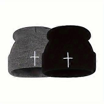 Two-Piece Knitted Hat Set Cross-Stitch Winter Beanie for Men and Women Soft Stretchy Warm Daily Wear