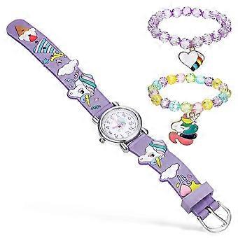 Kids Unicorn Cartoon Watch, Quartz Movement, Easy Time Check, with Matching Bracelets, Assorted Colors