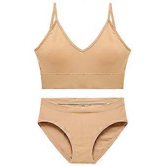 Women Seamless Bra Set Sexy Low Waist Panties Wire Free Bra Bralette Lingerie Brassiere Lightweight Female Underwear Set color L