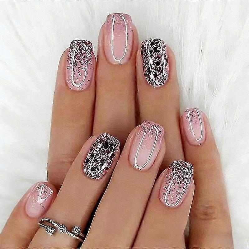 Pink Ombre Glitter Square Press On Nails