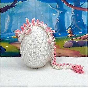 Large White Articulated Dragon Figure with Egg, Cherry Blossom Poseable Desk Decor Collectible
