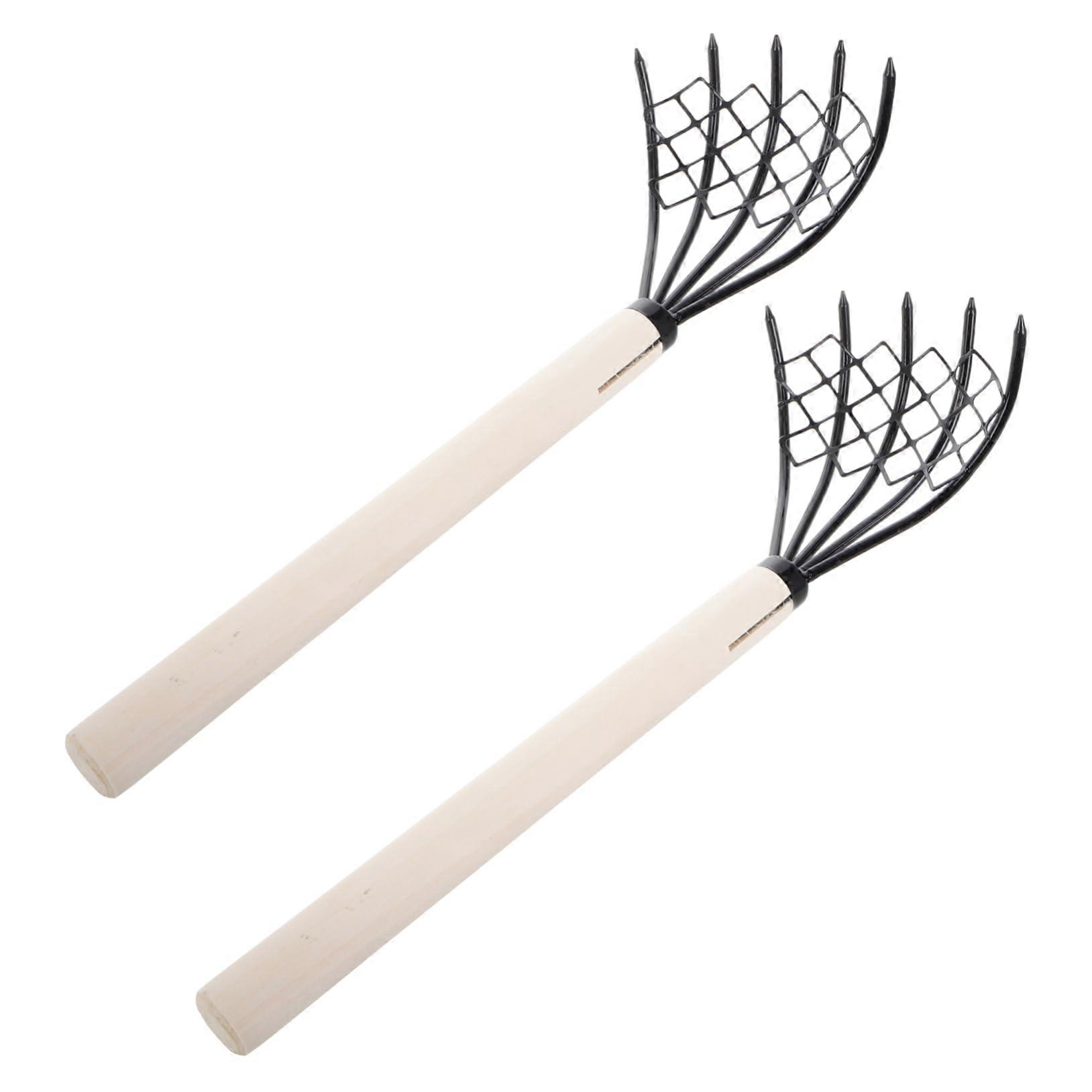 2pcs Beach Clam Rake with Integrated Mesh Net, Ergonomic Grip Shell Digging Tool