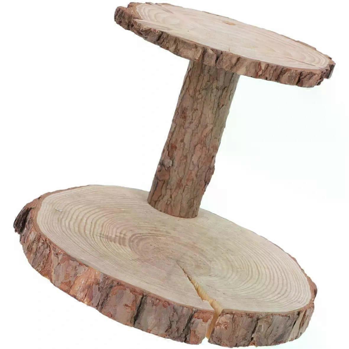 Wood Tiered Dessert Stand 2-Layer Rustic Tabletop Holder