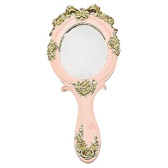 Vintage Hand Mirror Princess Cosmetic Mirror Compact Makeup Mirror For Home Travel Beauty Salon Supplies Pink