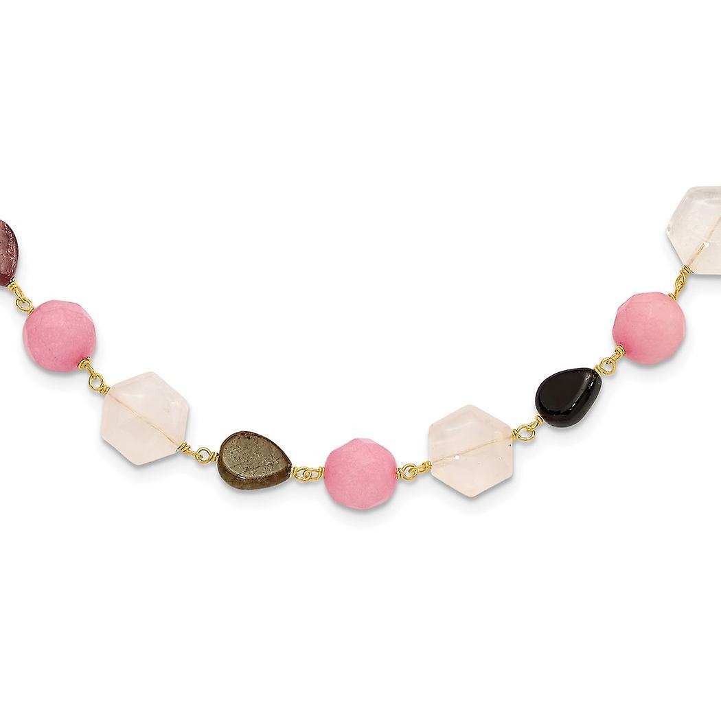 Colar com pingente de 50 cm (20 polegadas) em prata de lei 925 banhada a ouro, com várias pedras e extensor de 5 cm (2 polegadas), para mulheres.