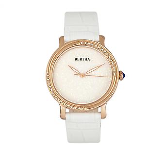 Bertha Courtney Opal Dial Leather-Band Watch - White