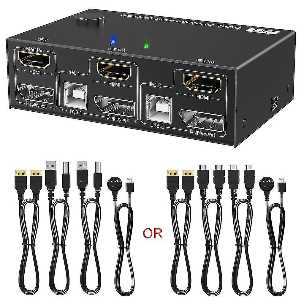 Kvm Switch Displayport Hdmi-compatible 2 Port Box Laptop Monitors Dual Input