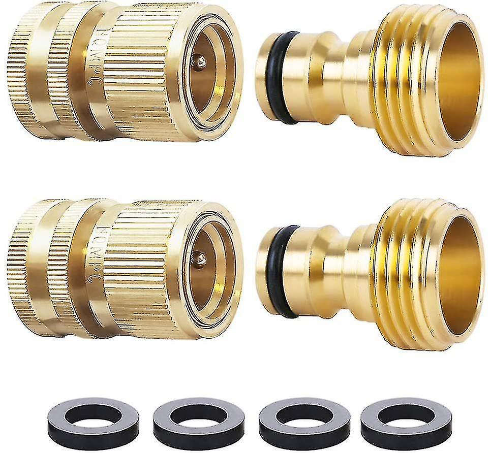 Garden Hose Quick Connector Solid Brass Quick Connector Garden Hose Fitting 3/4 Inch Ght Water Hose Fitings Faucet Adapter(2