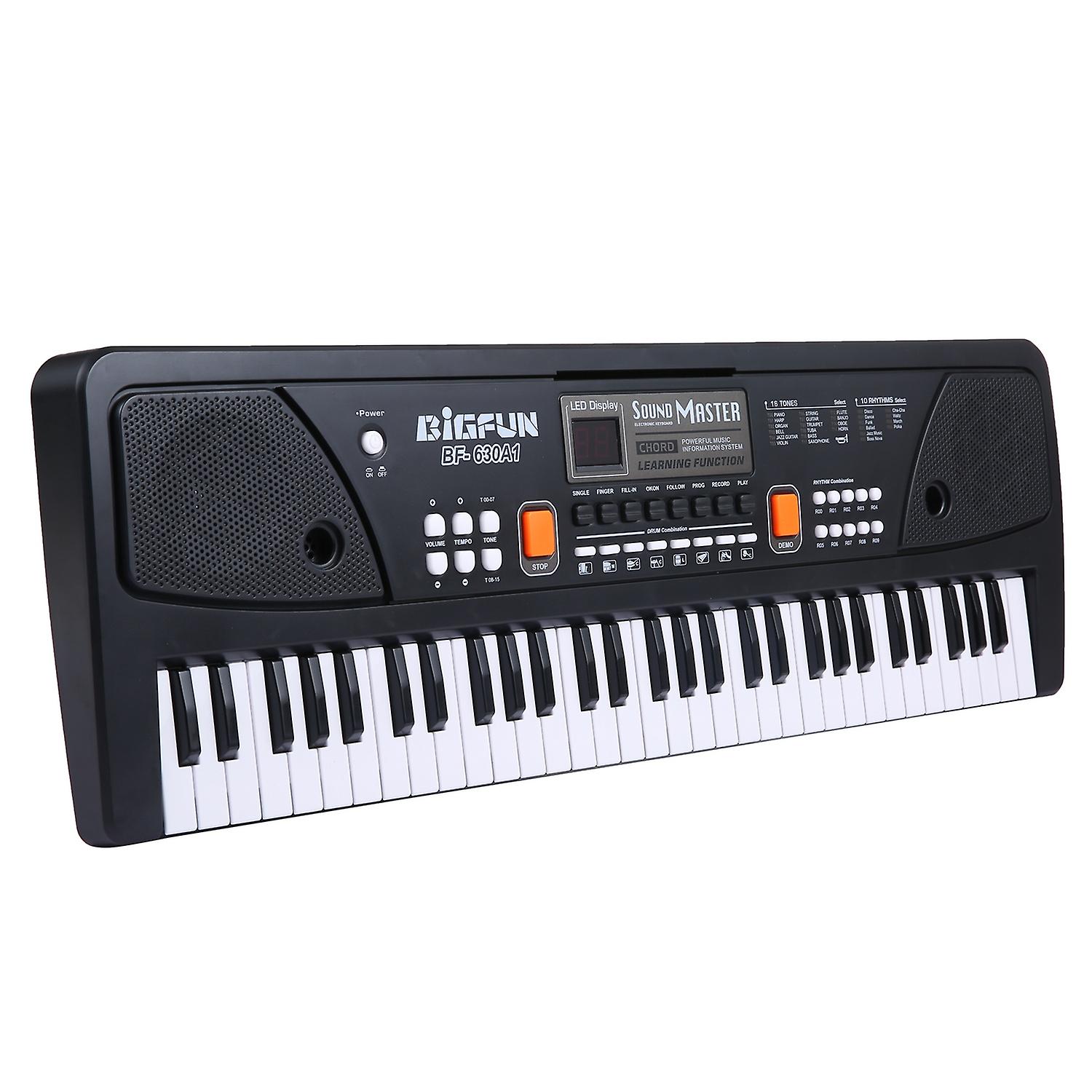 BIGFUN 61 Keys USB Electronic Organ Kids Electric Piano with Microphone Black Digital Music Electron