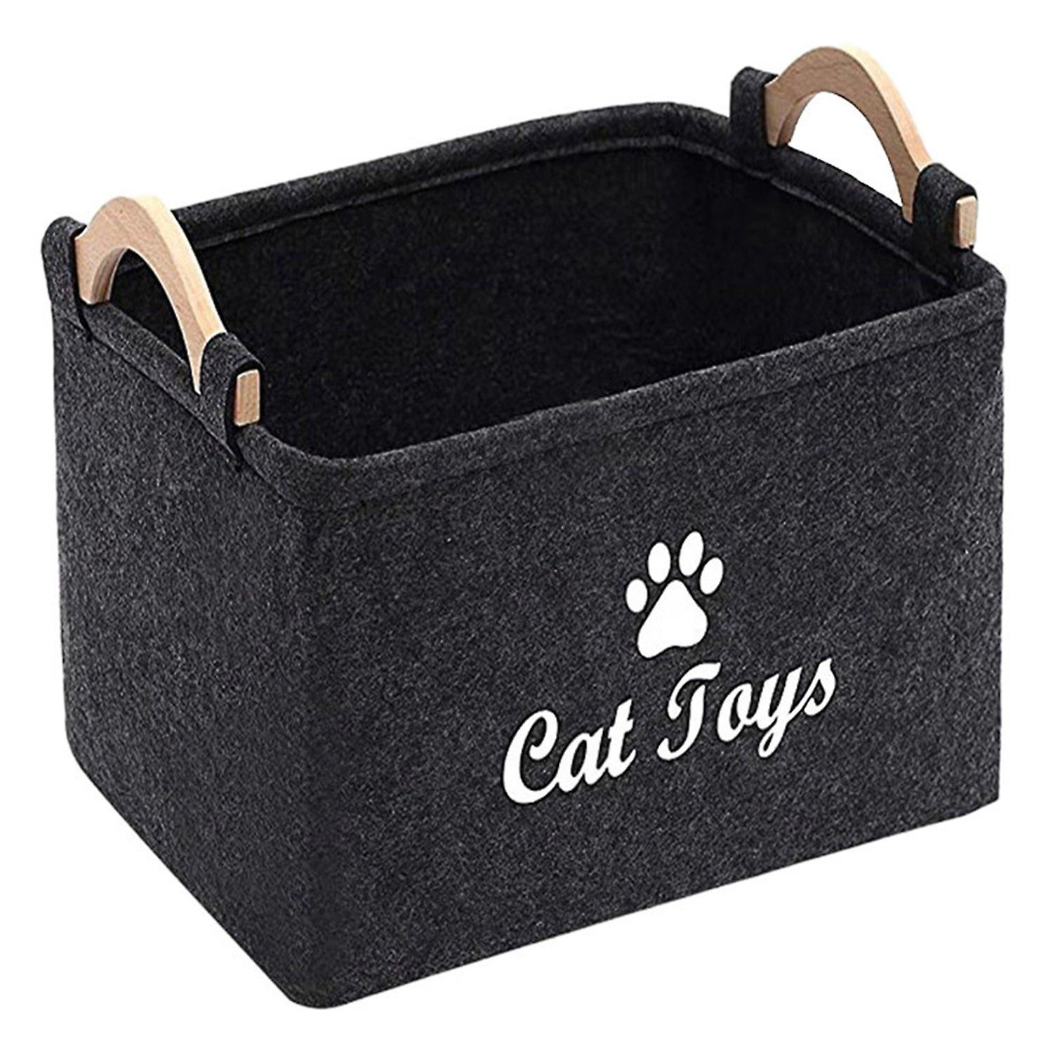 Storage Box Large Capacity Pet Toy Storage Container with Wooden Handles Felt Storage Basket Pet Sup