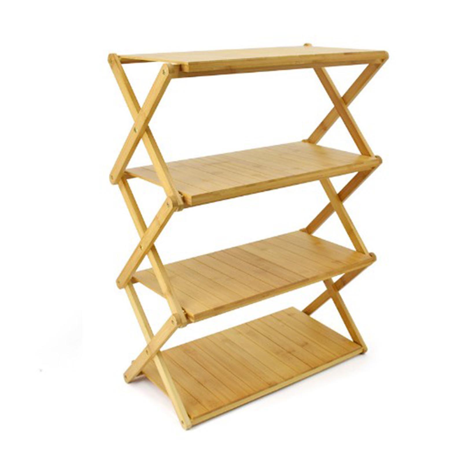 Multi-layer Wooden Foldable Shelf Space Saving Powerful Load Bearing Portable Storage Rack for Outdoor Camping 4 Layers