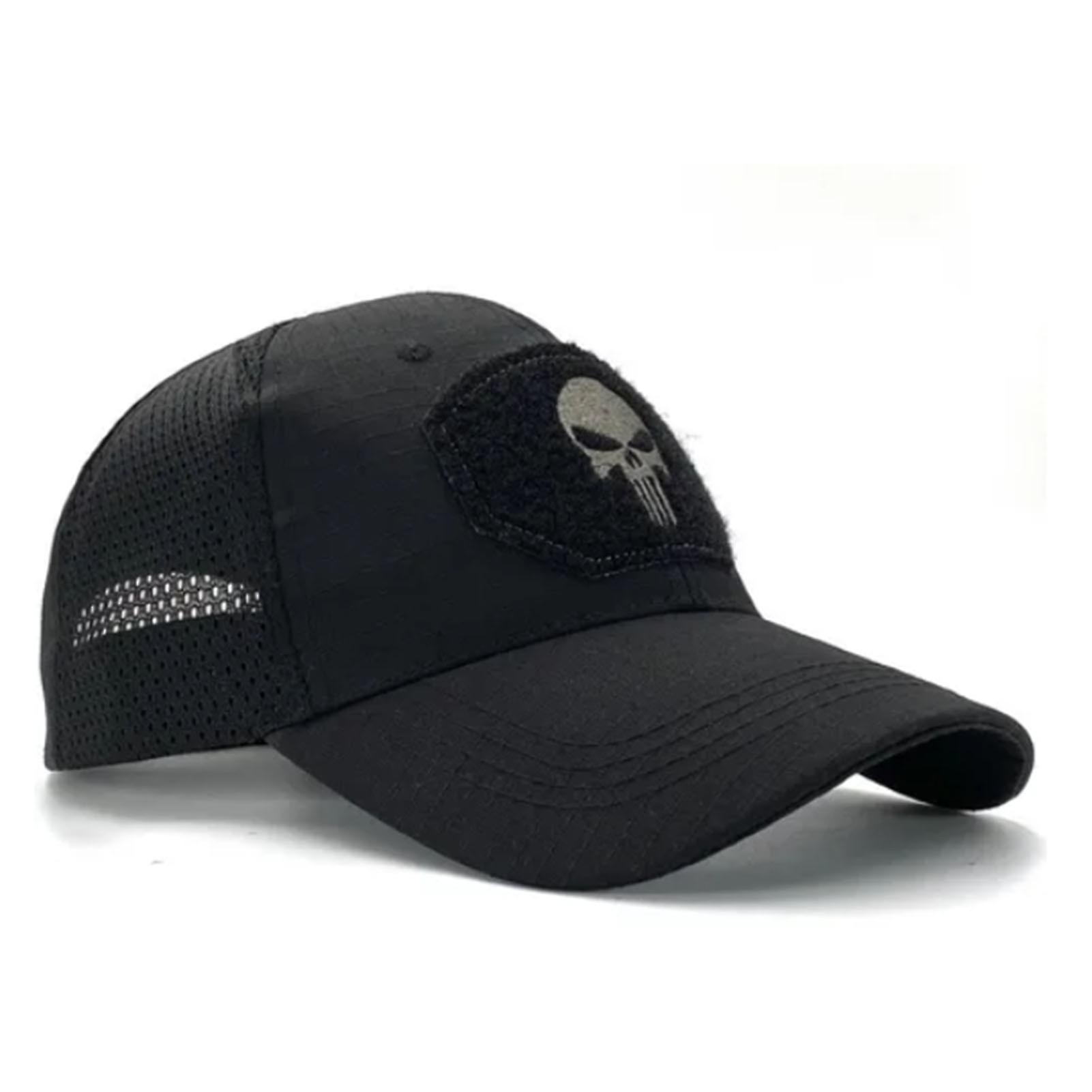 Adjustable Black Skull Hat with Elastic, Soft Polyester, 25x18x14cm
