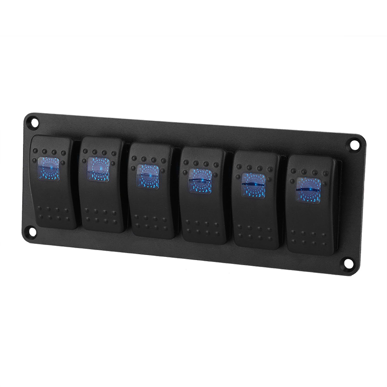 12-24V 6 Gang Rocker Switch Panel for Car RV Boat Yacht Marine Blue LED
