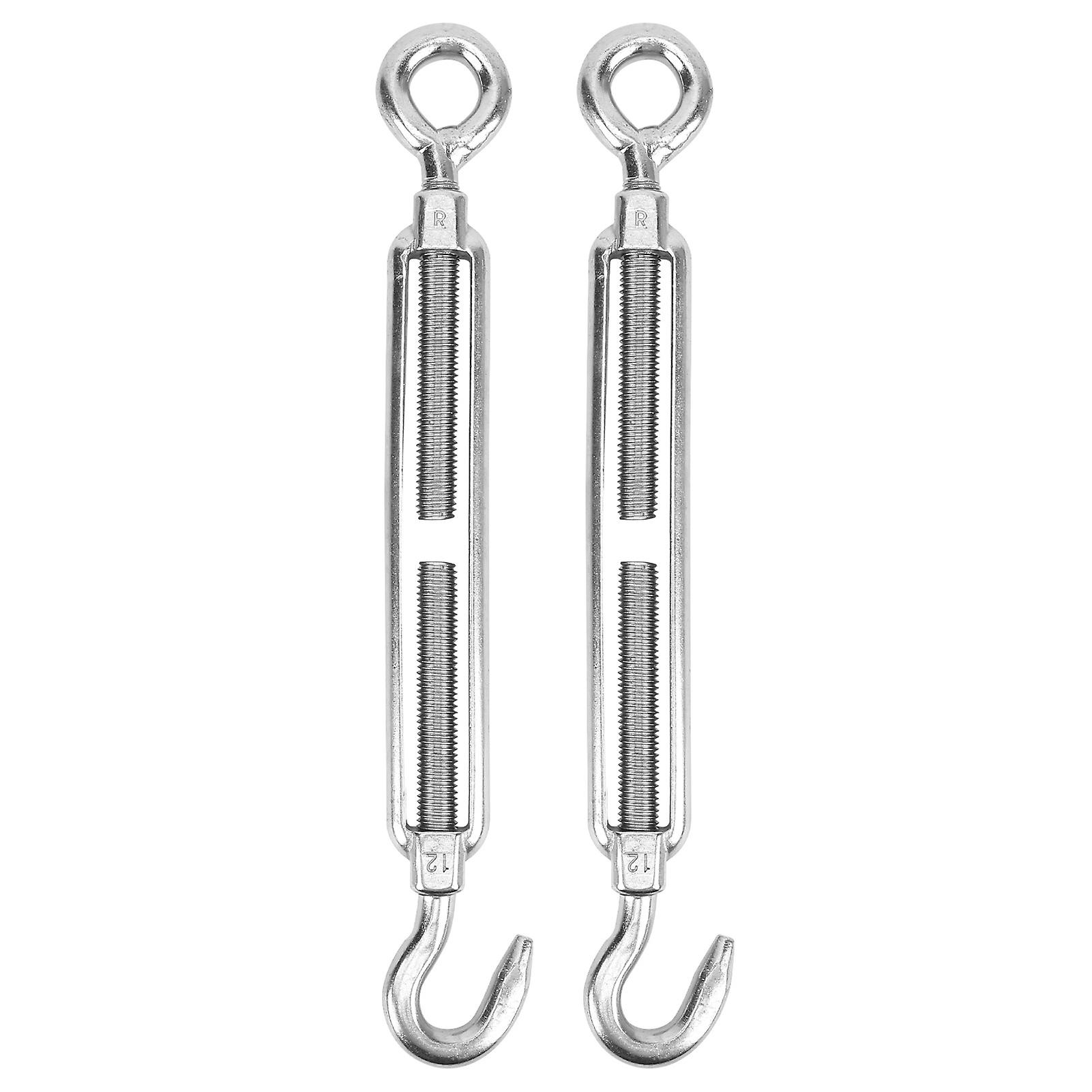 2PCS M12 Stainless Steel 304 Hook Eye Turnbuckle Adjust Chain Rigging Wire Rope Tension