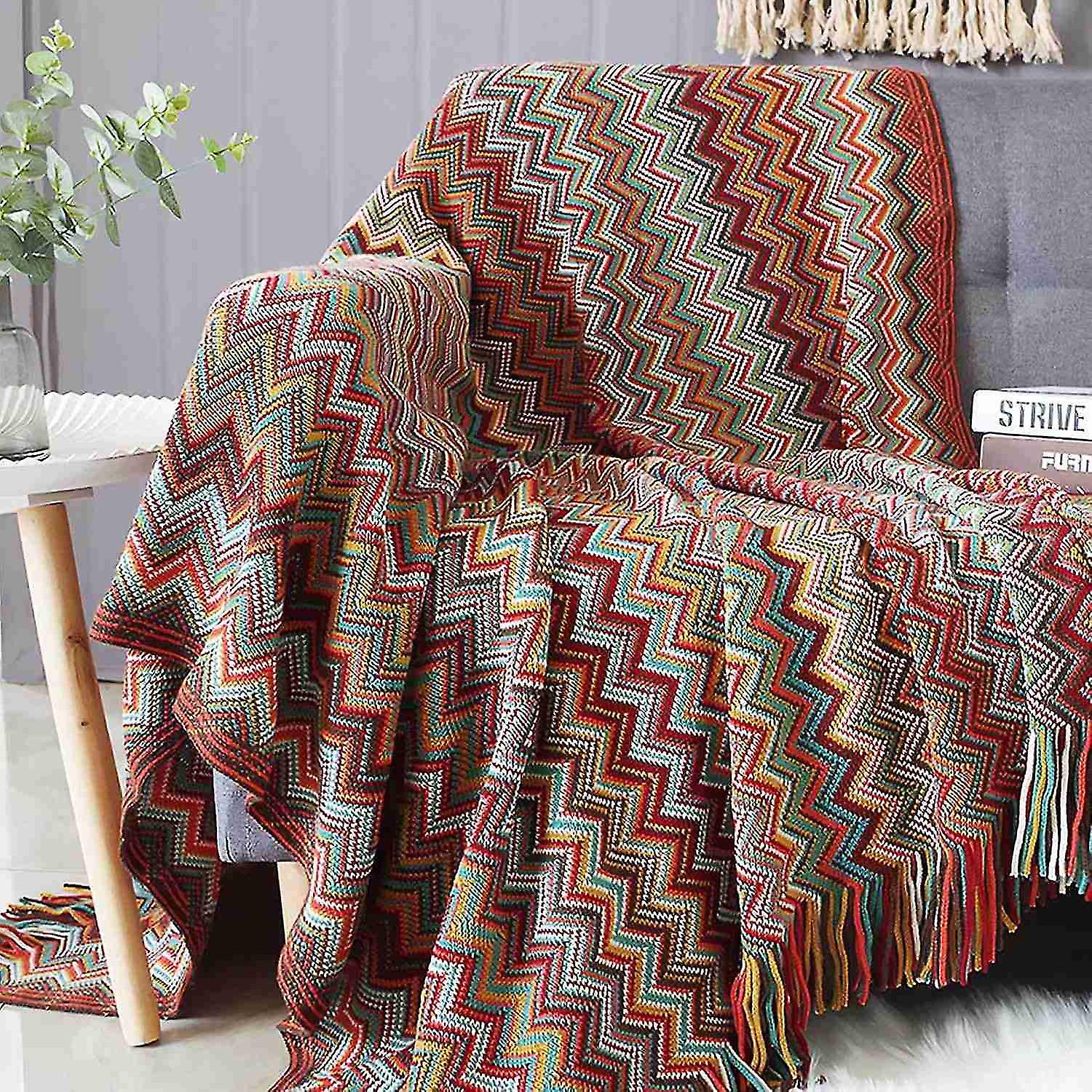 Fringed Knitted Blanket Colorful Scottish Bohemian Houndstooth Bedding Warm Blanket Carpet Fashion S