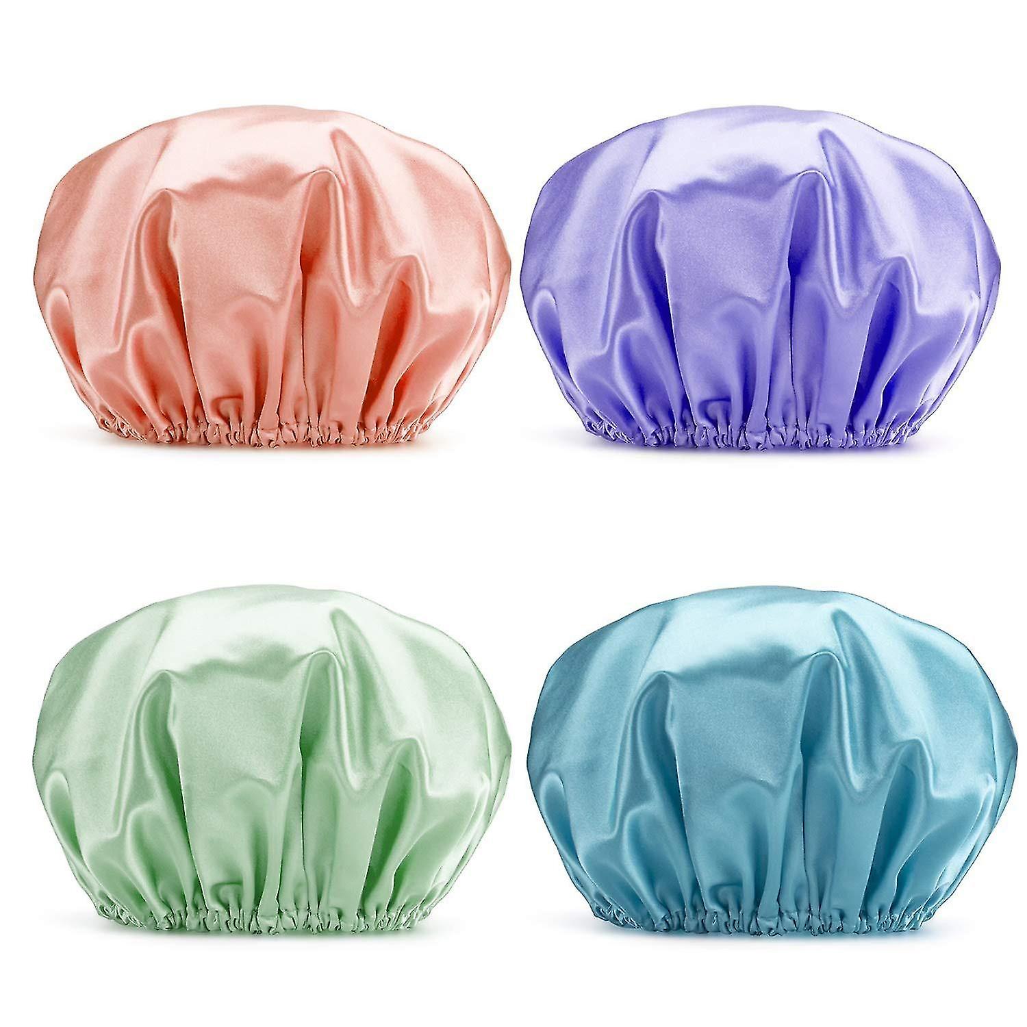4 PCS Shower Cap Bathing Cap Waterproof Shower Cap Elastic Waterproof Shower Caps for Ladies Spa Sal