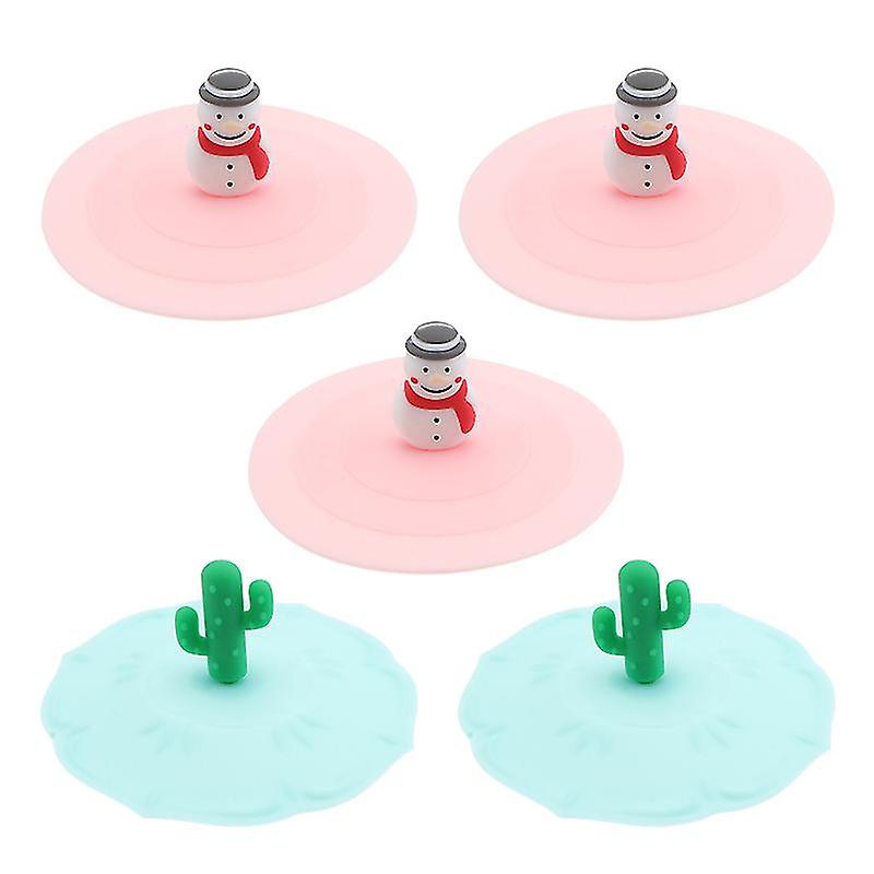 5pcs Cartoon Silicone Cup Lids