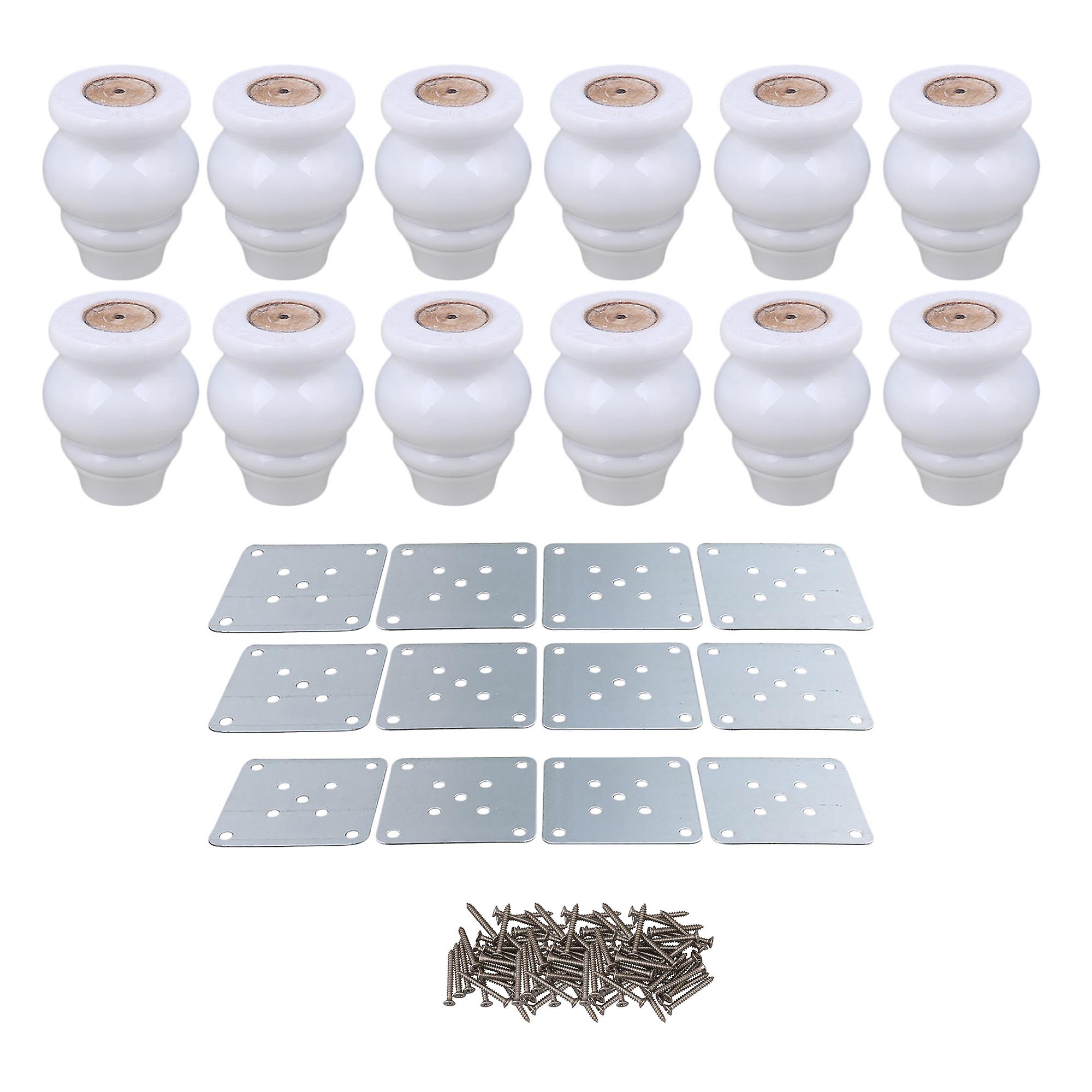 12PCS 90mm Height Gourd Shape Wood Sofa Legs for Table Cabinets White
