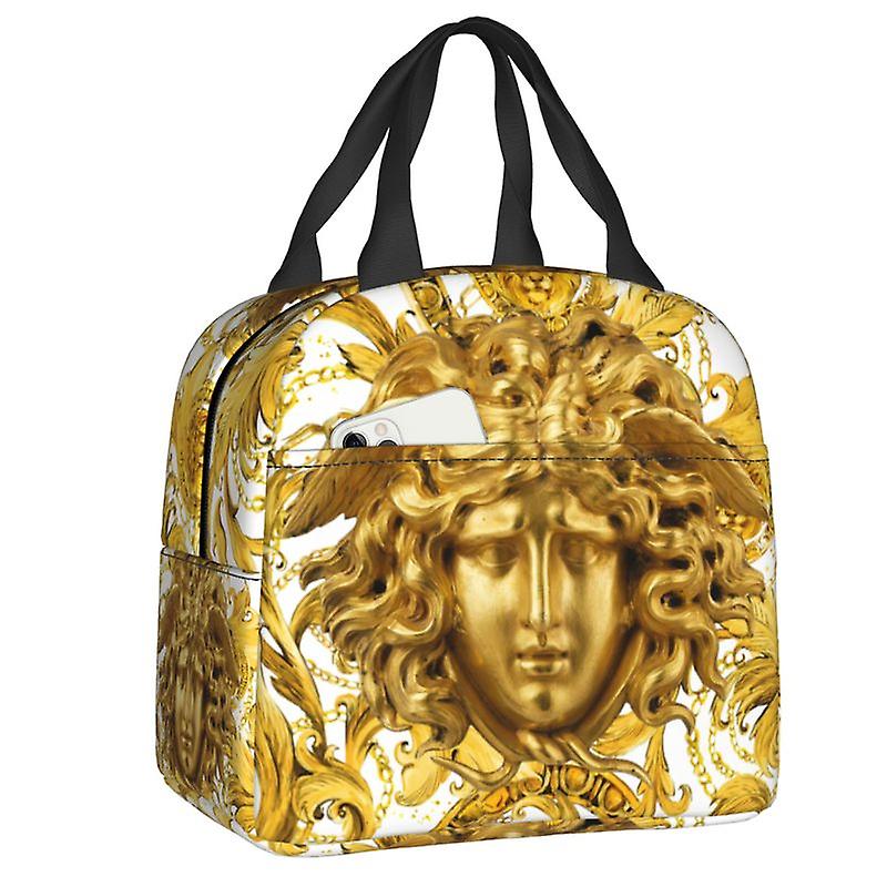 حقيبة غداء فاخرة زهرة ذهبية ميدوسا نمط تبريد صندوق بينتو معزول حراري للنساء أطفال مدرسة نزهة حقائب حمل الغذاء
