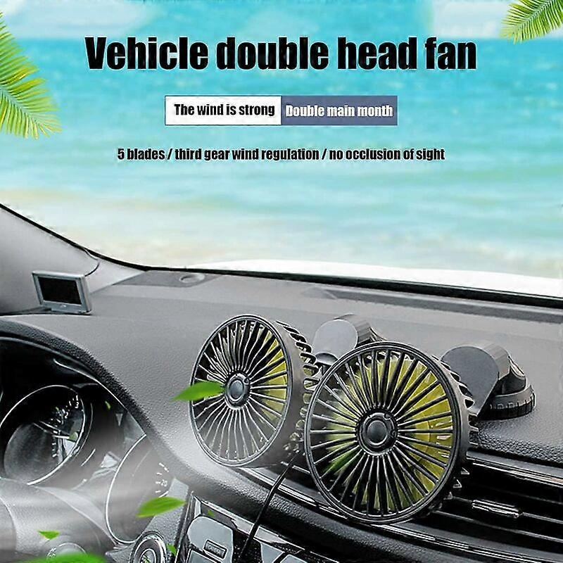 Domybest Ventilateur De Voiture USB Ventilateur à Double Tête 12V 24V Rotatif à 360 Degrés